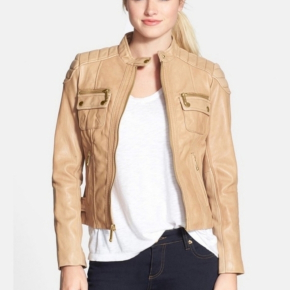 MICHAEL Michael Kors Light Brown Leather Jacket - Picture 1 of 5